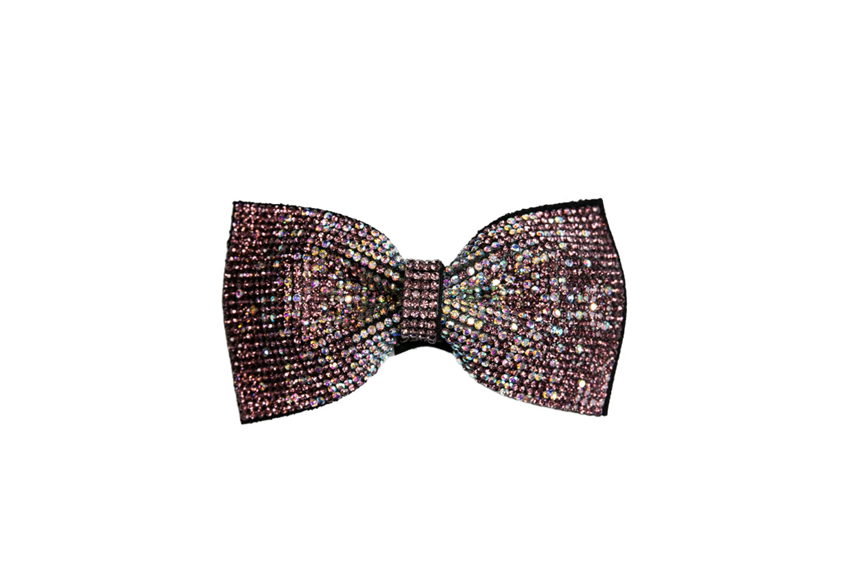Rhinestone Single Bow -Pink & Iridescent