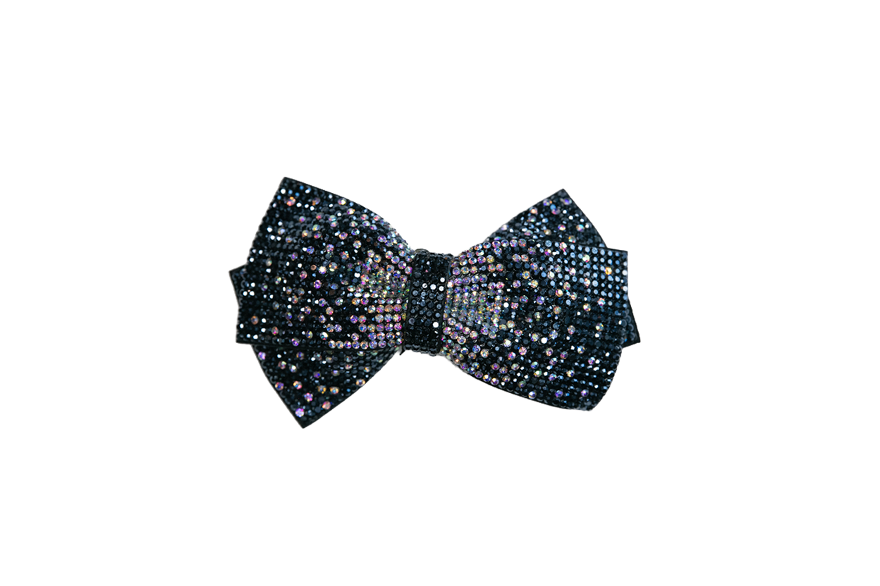 Rhinestone Double Bow - Navy Blue & Iridescent