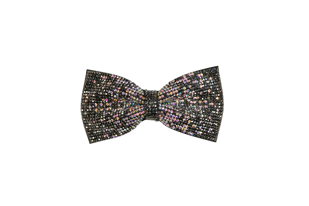 Rhinestone Single Bow -Gray & Iridescent
