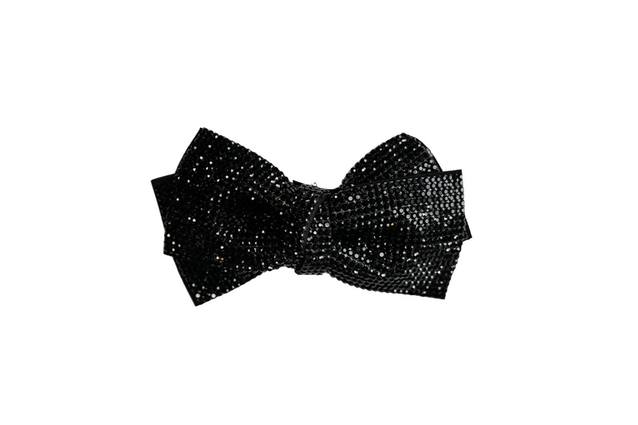 Rhinestone Double Bow - Black