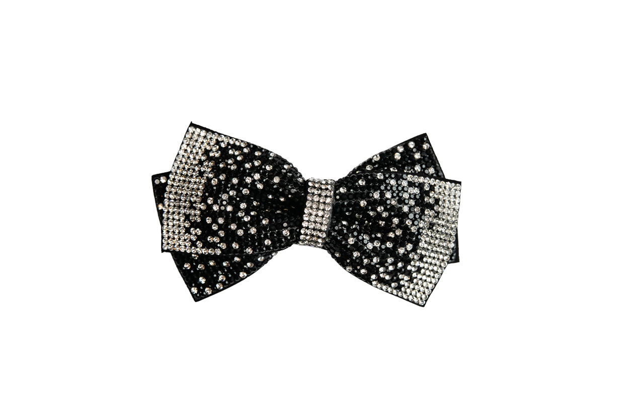 Rhinestone Double Bow - Black & Silver