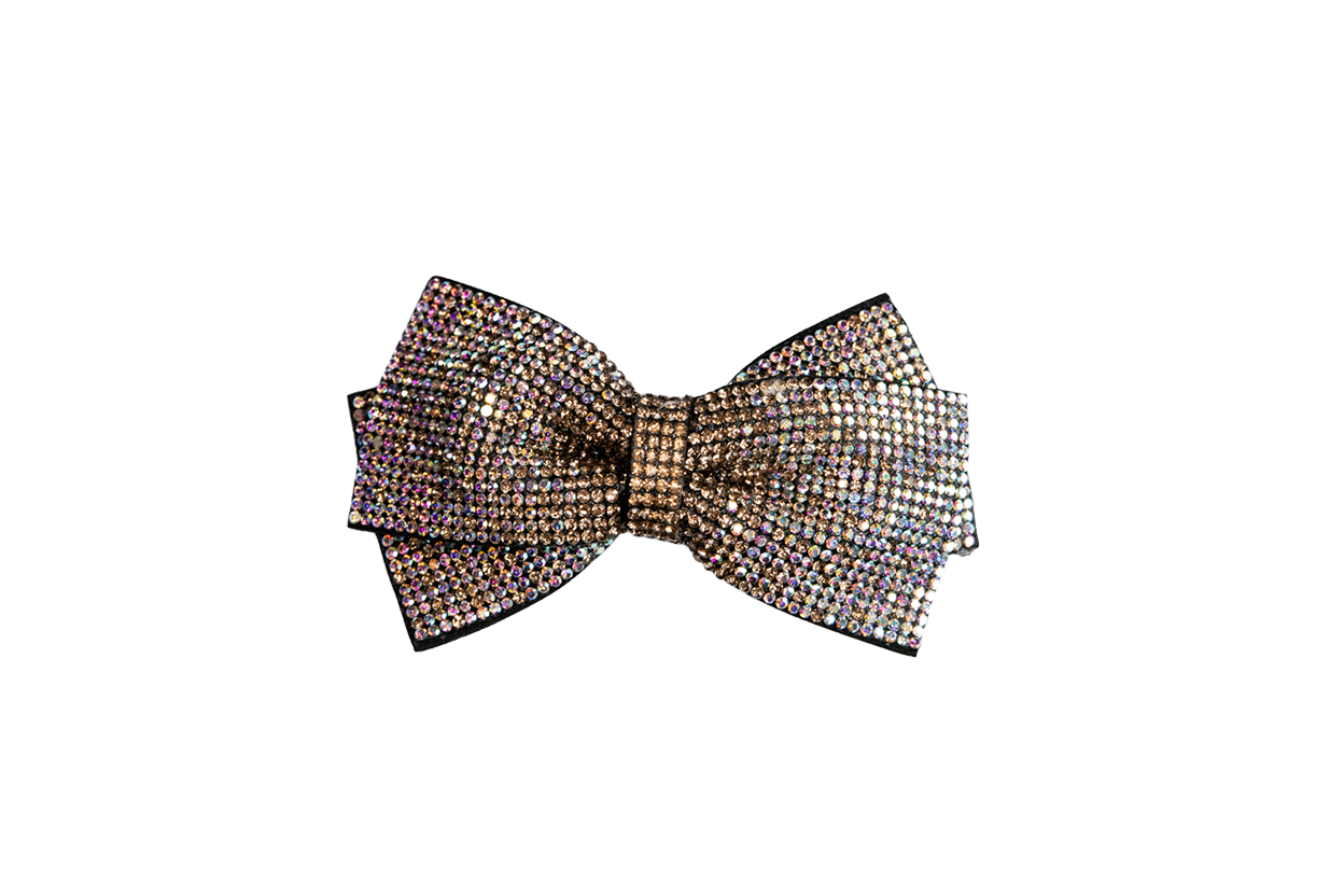 Rhinestone Double Bow - Iridescent & Champagne
