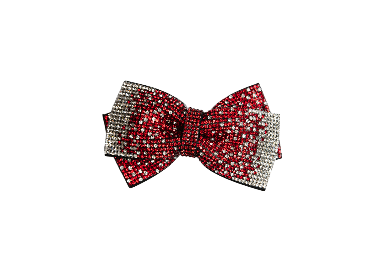 Rhinestone Double Bow - Red & Iridescent