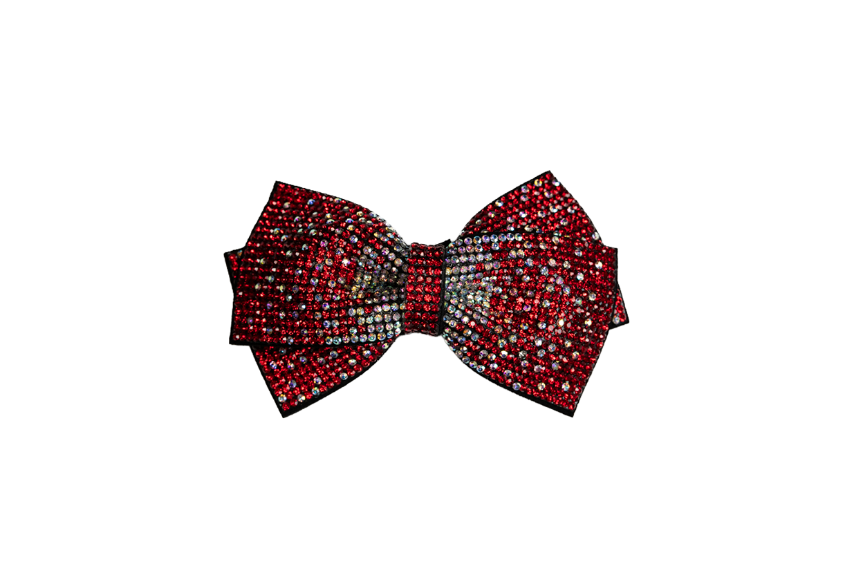 Rhinestone Double Bow - Red & Iridescent