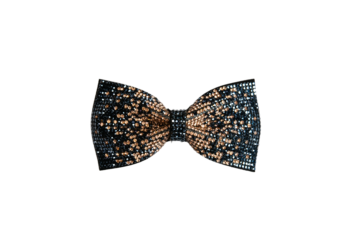 Rhinestone Single Bow -Blue and Copper
